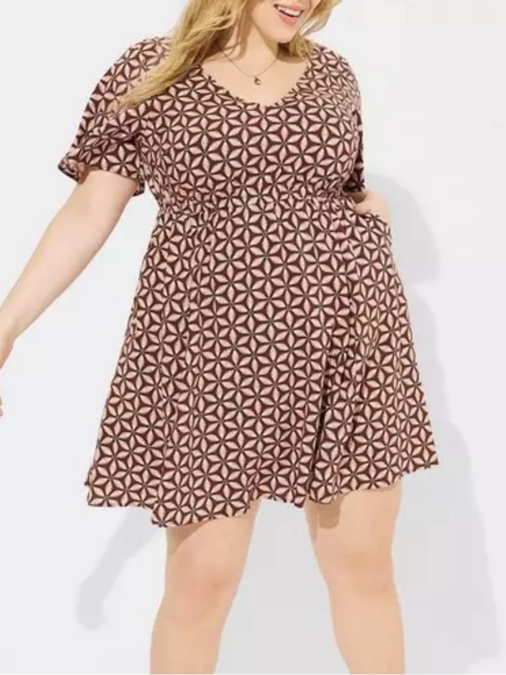 EUC Torrid Brown Floral V-Neck Elastic Waist Mini Dress Size 4 24/26 4X
